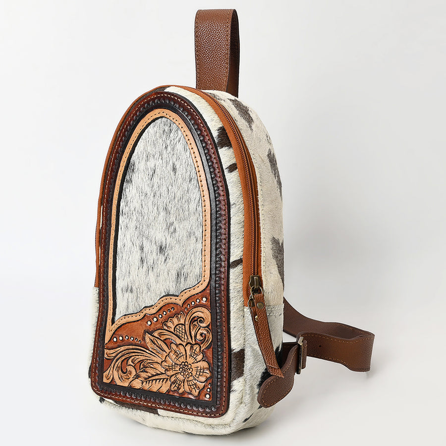 American Darling Hand Tooled Floral Carved Hair-On Cowhide Sling Bag - Uhorse