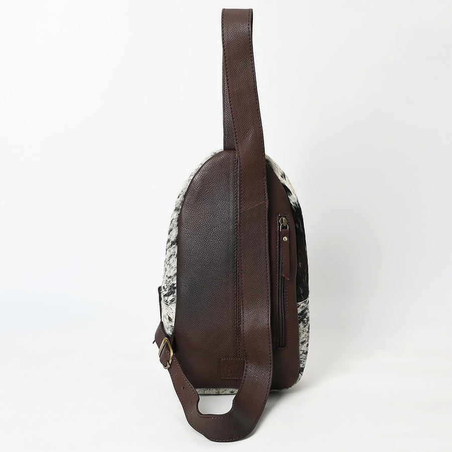 American Darling Sling Bag - Hand Tooled Floral Carved, Hair-On Cowhide, Eco-Friendly Vegetable Tanned Genuine Leather