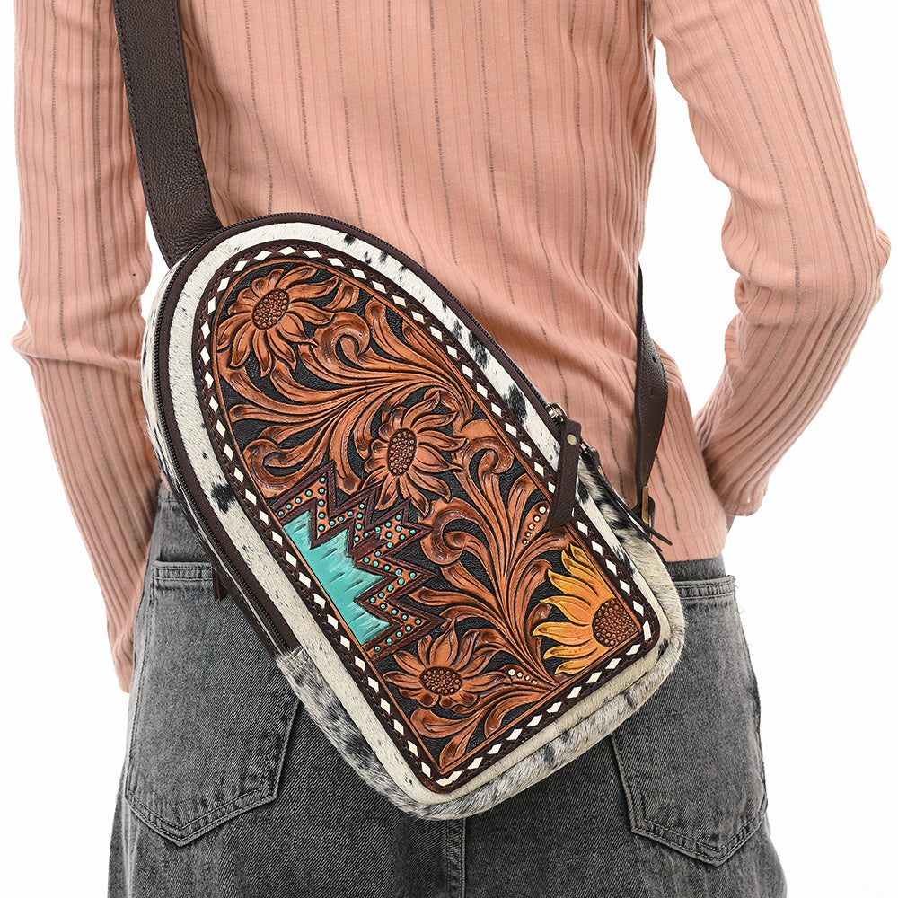 American Darling Sling Beautifully Hand Tooled Hair On Genuine Leather Women Bag Western Handbag Purse |