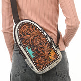 American Darling Sling Beautifully Hand Tooled Hair On Genuine Leather Women Bag Western Handbag Purse |