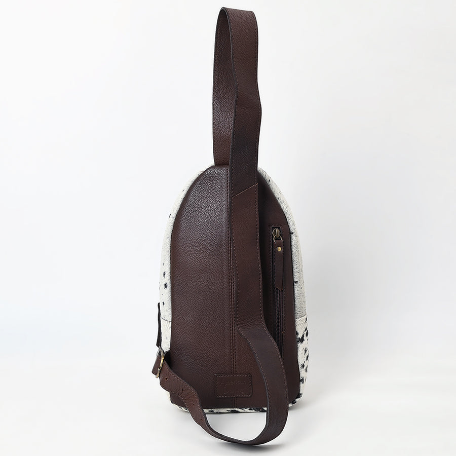 American Darling Sling Bag - Hand Tooled Floral Carved, Hair-On Cowhide, Eco-Friendly Vegetable Tanned Genuine Leather