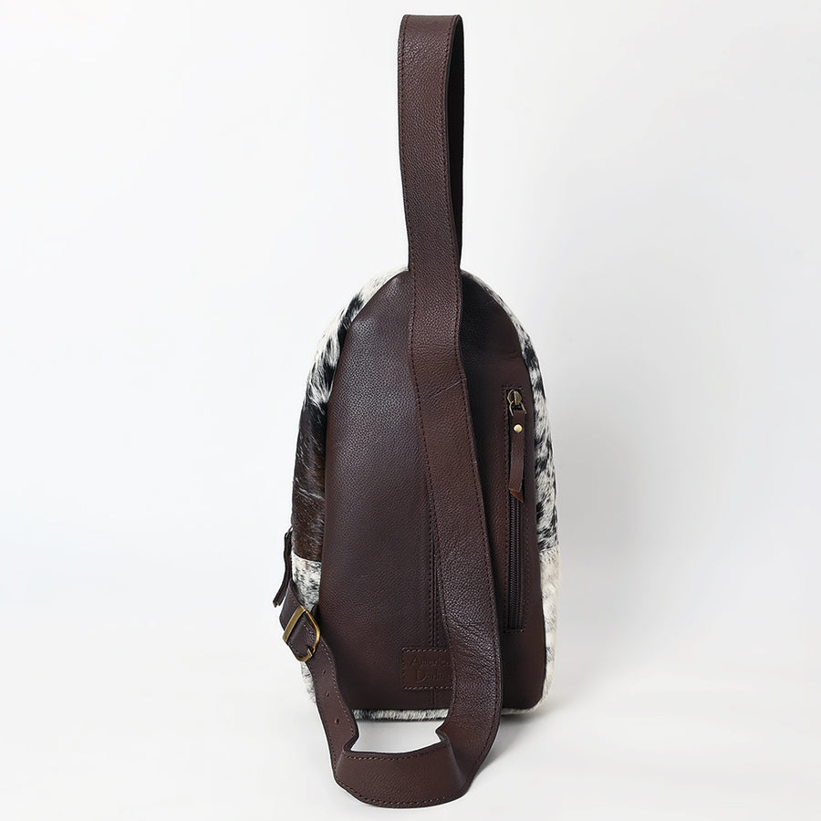 American Darling Sling Bag - Buck Stitched Floral Carved Hair-On Cowhide, Eco-Friendly Vegetable Tanned Genuine Leather