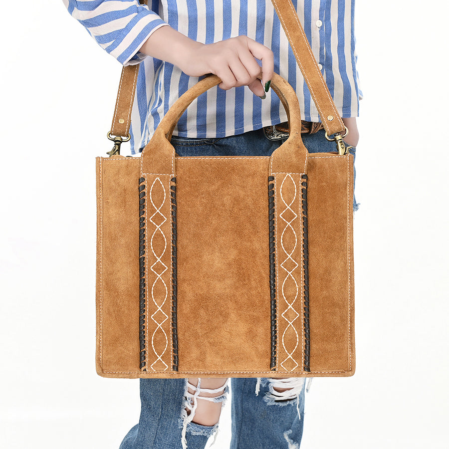 American Darling Tote Bag - Boot Stitched, Braided, Eco-Friendly Vegetable Tanned Genuine Leather, Western Leather Handbag