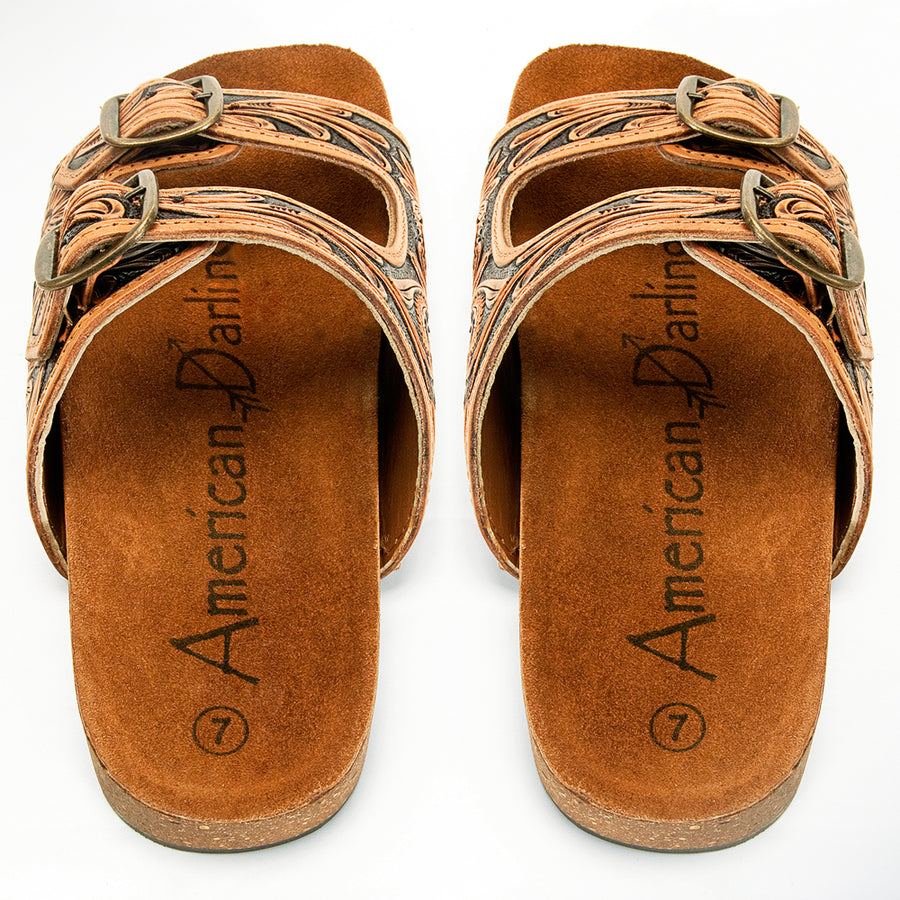 American Darling Hand Tooled, Carved Genuine Leather Sandal Footwear Flip Flop | Tooled