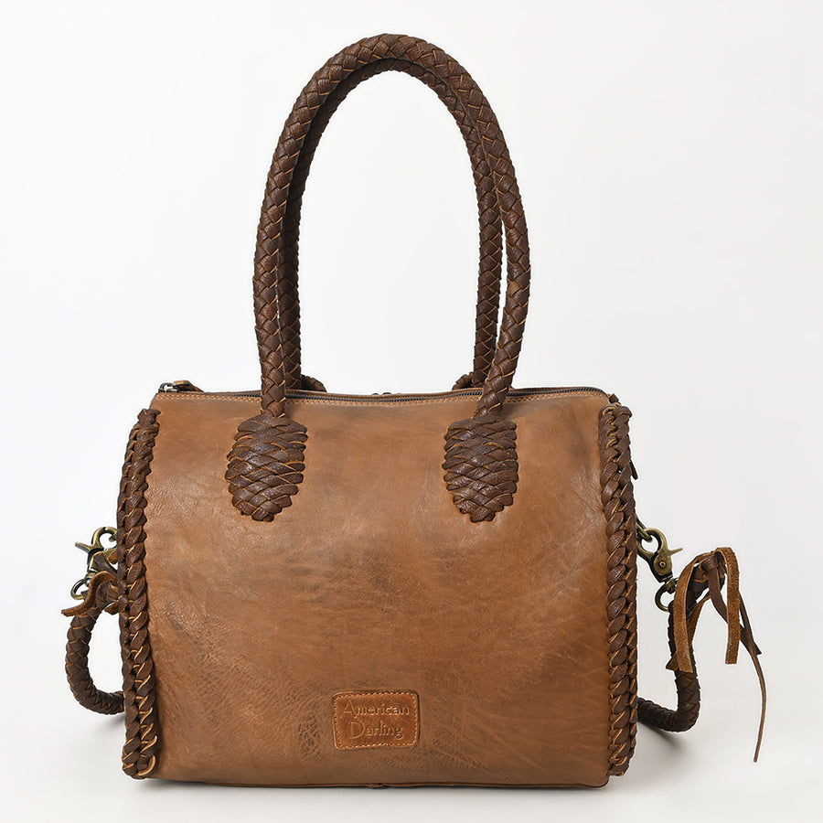 American Darling Speedy Bag Western Genuine Leather Handcrafted Purse with Fringes, Braided Handles and Turquoise Stone