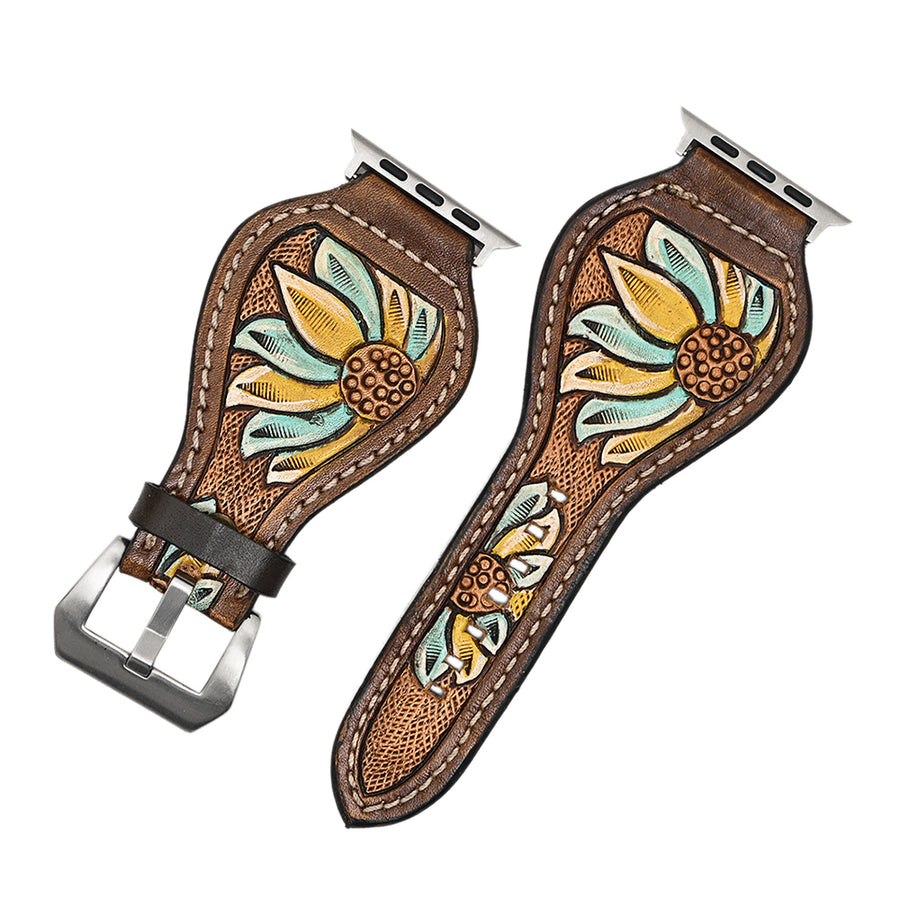 American Darling Beautifully Hand Tooled Painted Genuine Leather I watch Strap Men and Women Unisex - Uhorse