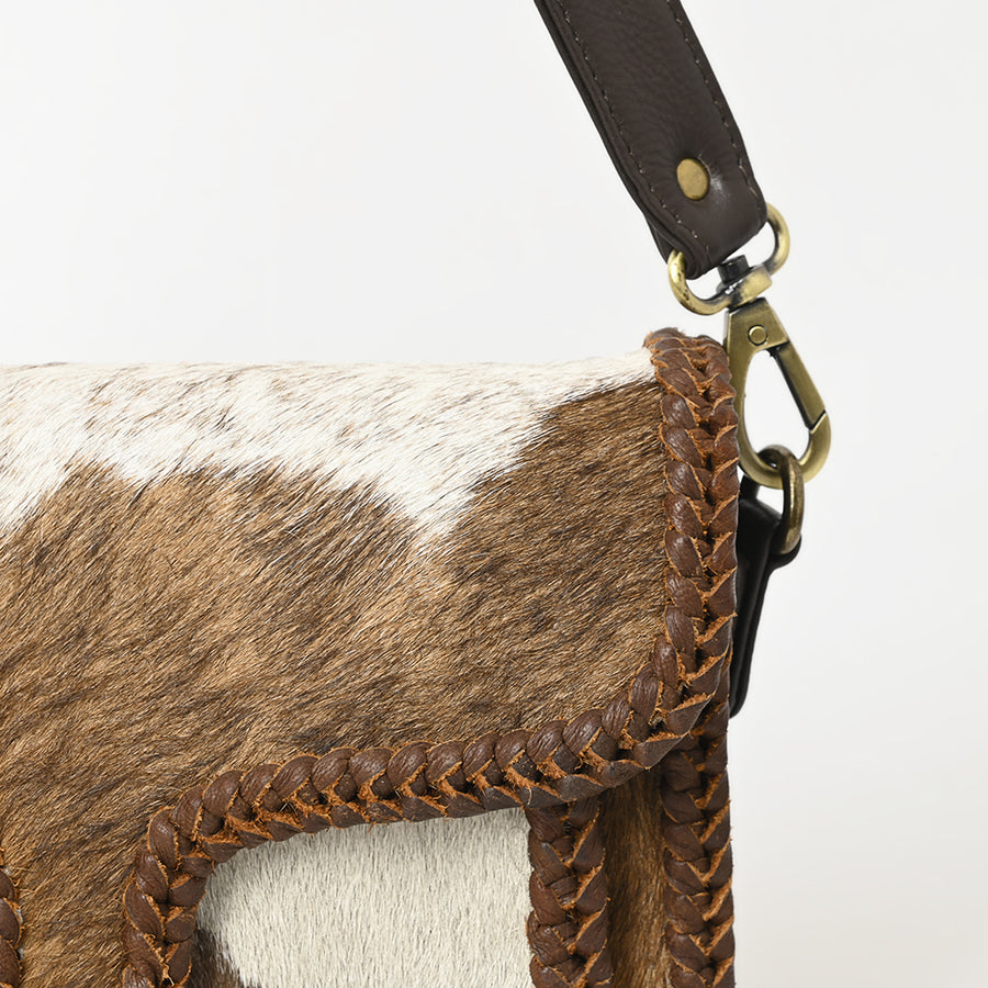American Darling Shoulder Bag Western Hair-On Cowhide Genuine Leather Handcrafted Purse with Braided Trim and YKK Zipper