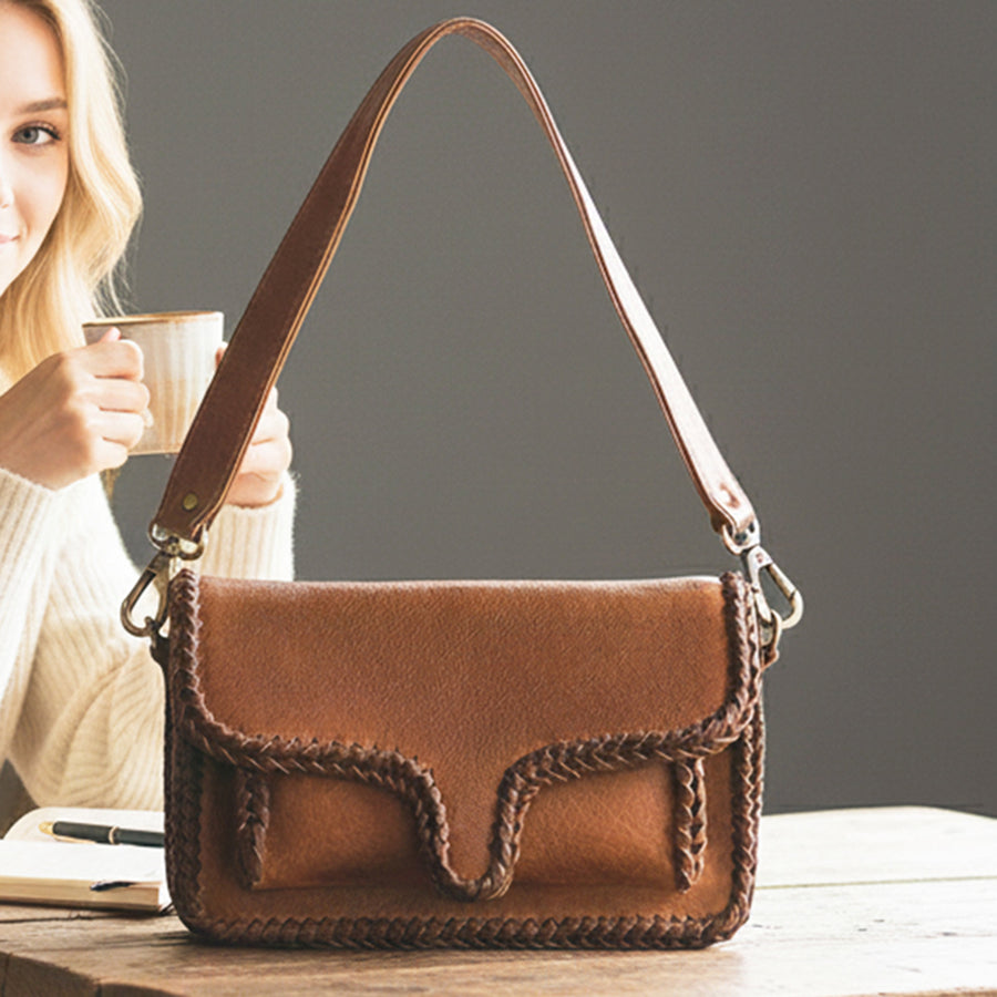 American Darling Shoulder Bag Western Genuine Leather Handcrafted Purse with Braided Trim Accents and YKK Zipper