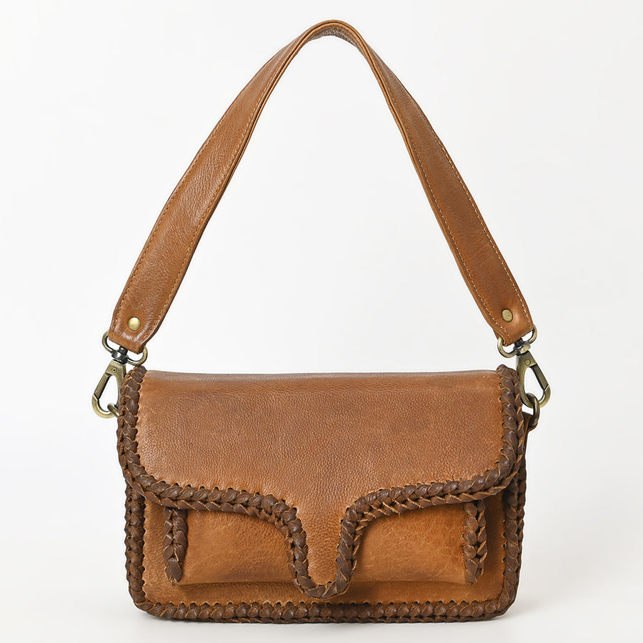 American Darling Shoulder Bag Western Genuine Leather Handcrafted Purse with Braided Trim Accents and YKK Zipper