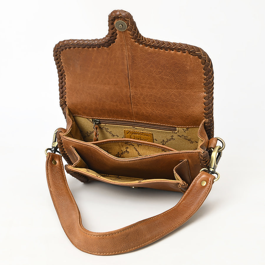 American Darling Shoulder Bag Western Genuine Leather Handcrafted Purse with Braided Trim Accents and YKK Zipper