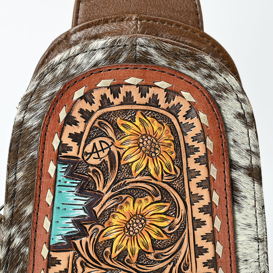 American Darling Sling Beautifully Hand Tooled Hair-On Genuine Leather women bag western handbag purse | Fanny Pack for