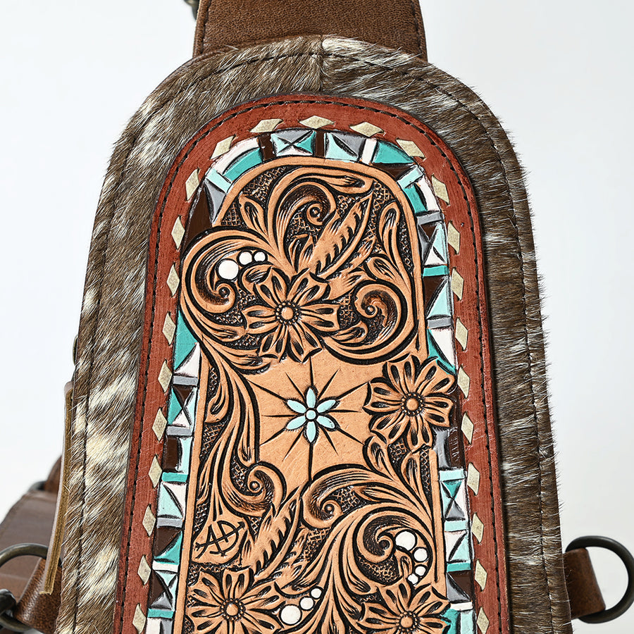 American Darling Sling Beautifully Hand Tooled Hair-On Genuine Leather women bag western handbag purse | Fanny Pack for