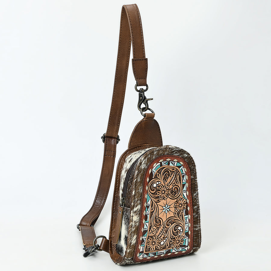 American Darling Sling Beautifully Hand Tooled Hair-On Genuine Leather women bag western handbag purse | Fanny Pack for
