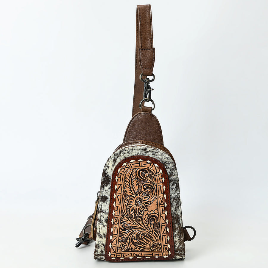 American Darling Sling Beautifully Hand Tooled Hair-On Genuine Leather women bag western handbag purse | Fanny Pack for