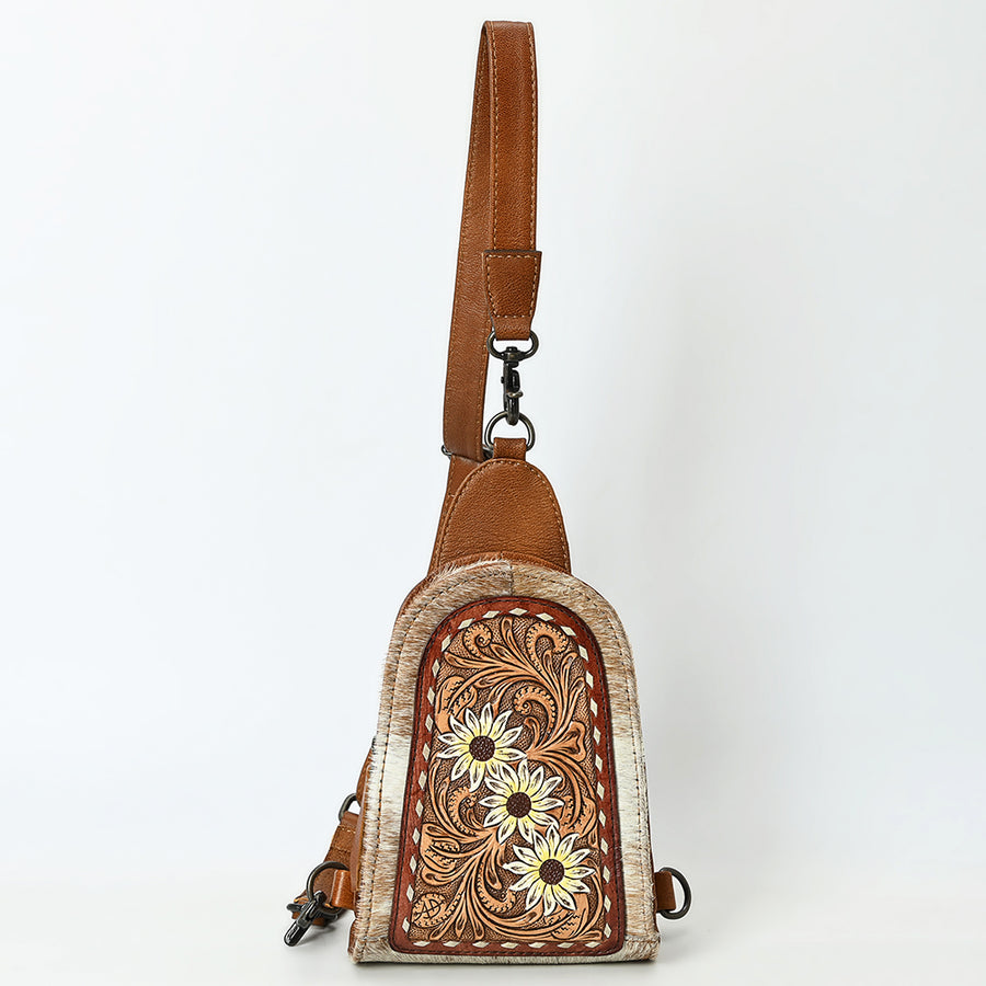 American Darling Sling Beautifully Hand Tooled Hair-On Genuine Leather women bag western handbag purse | Fanny Pack for