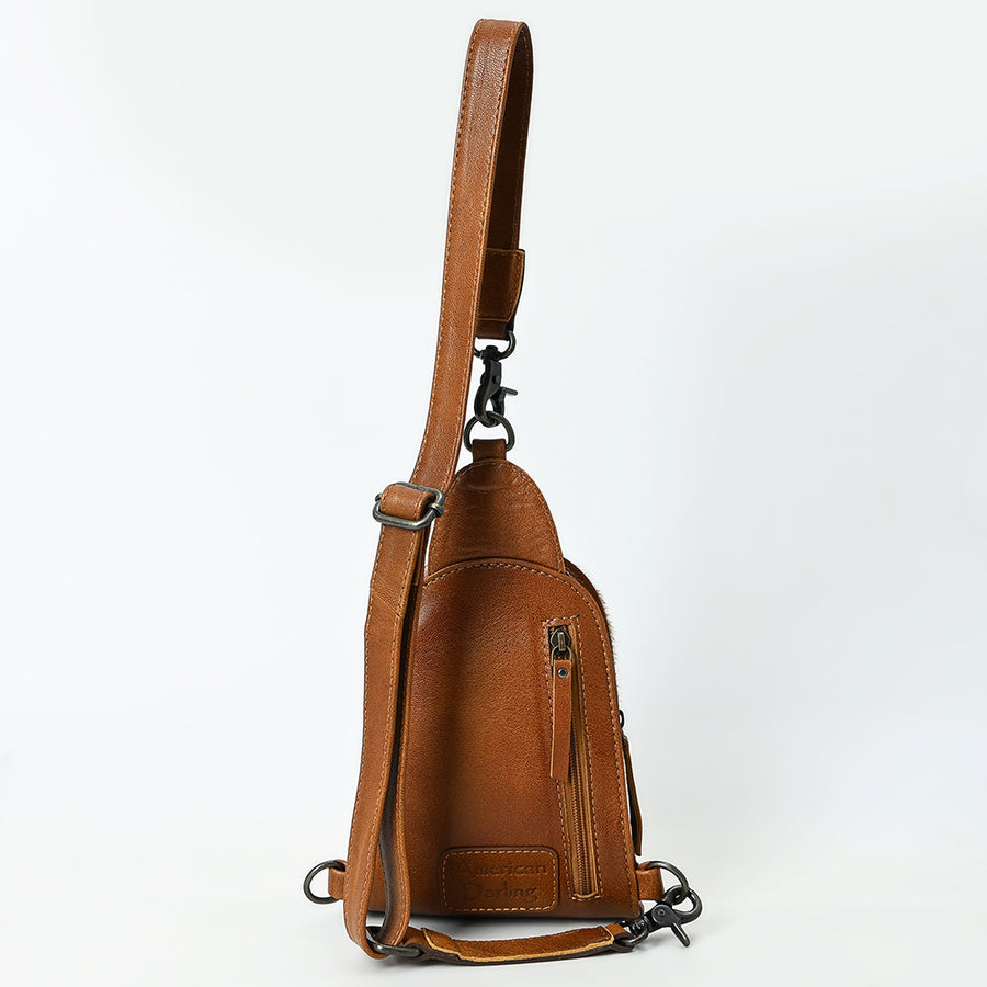 American Darling Sling Beautifully Hand Tooled Hair-On Genuine Leather women bag western handbag purse | Fanny Pack for