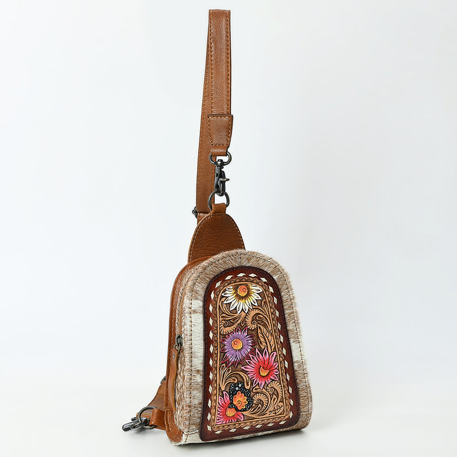 American Darling Sling Beautifully Hand Tooled Hair-On Genuine Leather women bag western handbag purse | Fanny Pack for