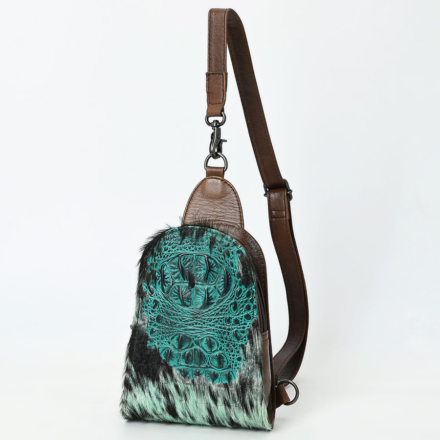 American Darling Sling Hair-On Crocodile Embossed Genuine Leather Women Bag Western Handbag Purse |Sling | for