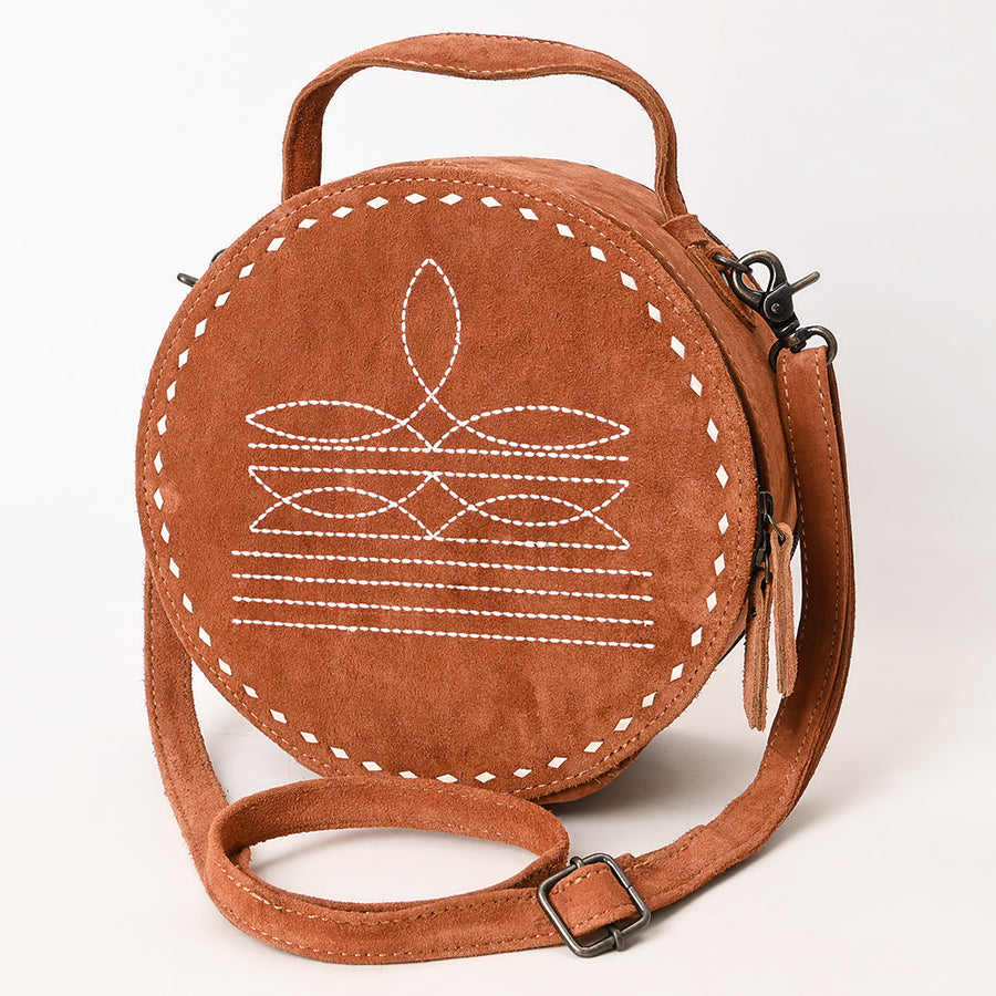 American Darling Western Genuine Suede Leather Canteen Bag with Stitch Detailing | Handcrafted Round Purse - Uhorse