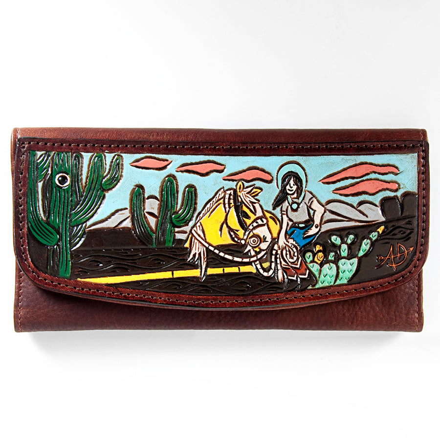 American Darling Hand Tooled Wallet - Handcrafted Western Leather Clutch - Uhorse