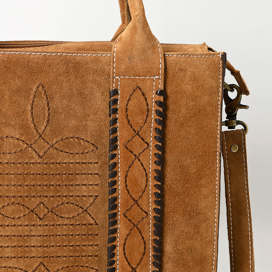 American Darling Tote Bag - Boot Stitched, Braided, Eco-Friendly Vegetable Tanned Genuine Suede Leather, Western Leather Handbag