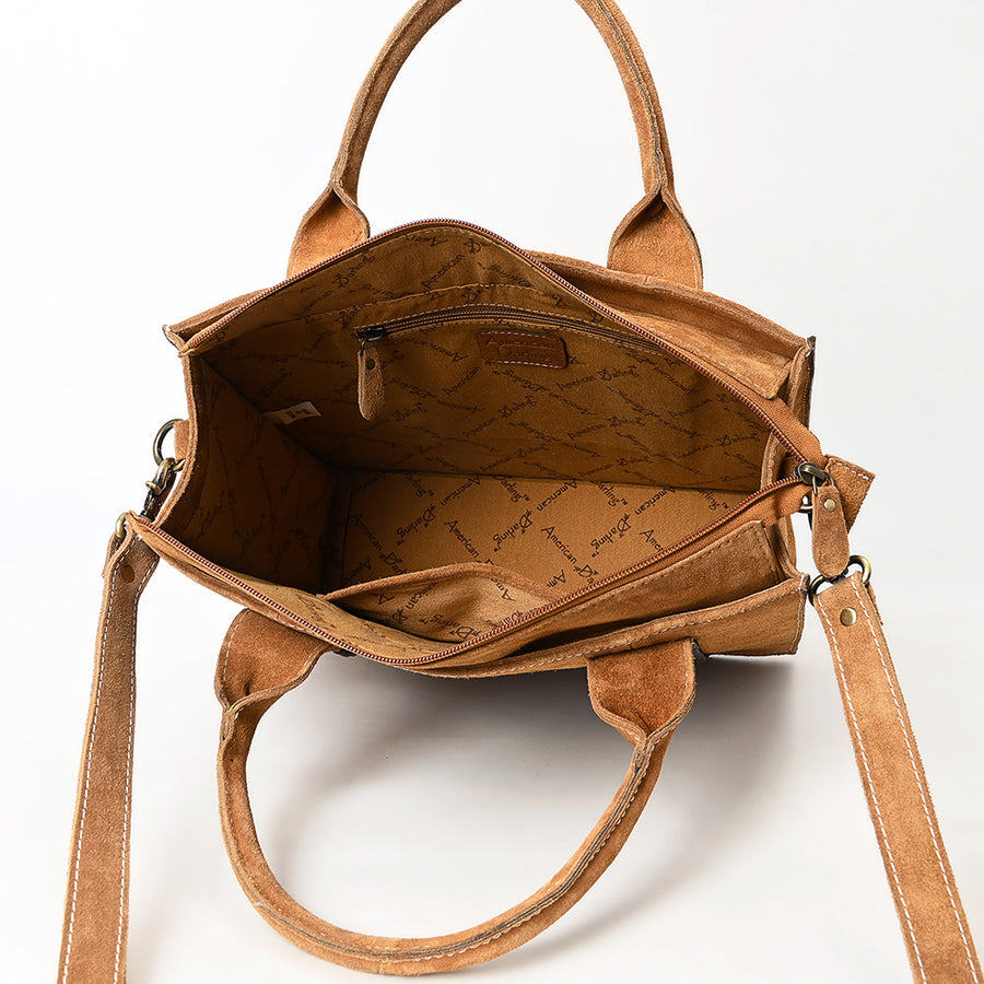 American Darling Tote Bag - Boot Stitched, Braided, Eco-Friendly Vegetable Tanned Genuine Suede Leather, Western Leather Handbag