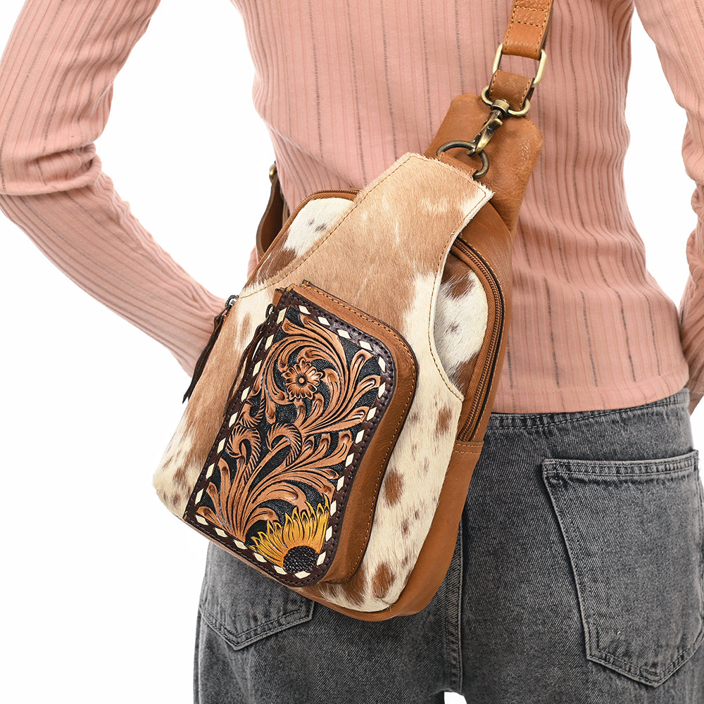 American Darling Sling Hand Tooled Hair-On Genuine Leather Women Bag Western Handbag Purse |