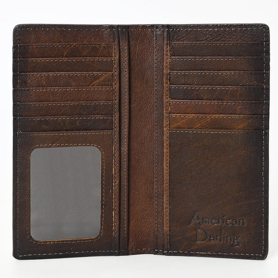 American Darling Wallet Western Genuine Leather Handcrafted Tall Checkbook Pocket Wallet with Multi Card Slots