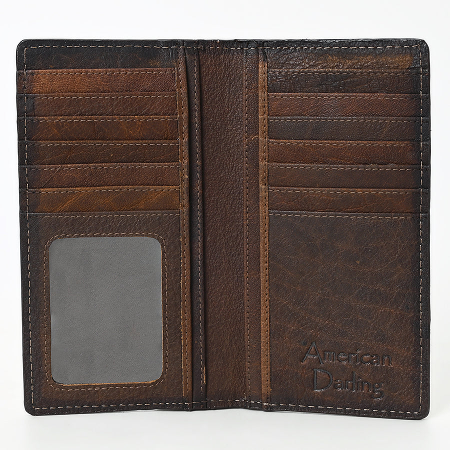 American Darling Wallet Western Genuine Leather Handcrafted Tall Checkbook Pocket Wallet with Multi Card Slots
