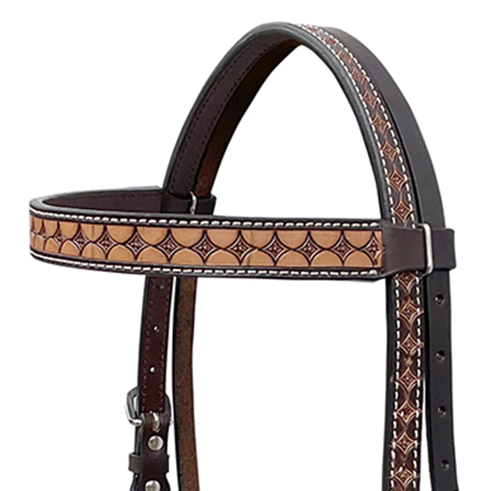 BAR H EQUINE Western Handtooled Leather Horse Headstall & Breast Collar Set
