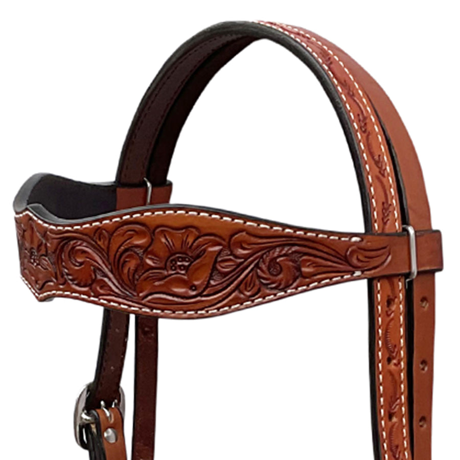 BAR H EQUINE Western Handtooled Leather Horse Headstall & Breast Collar Set | Tack