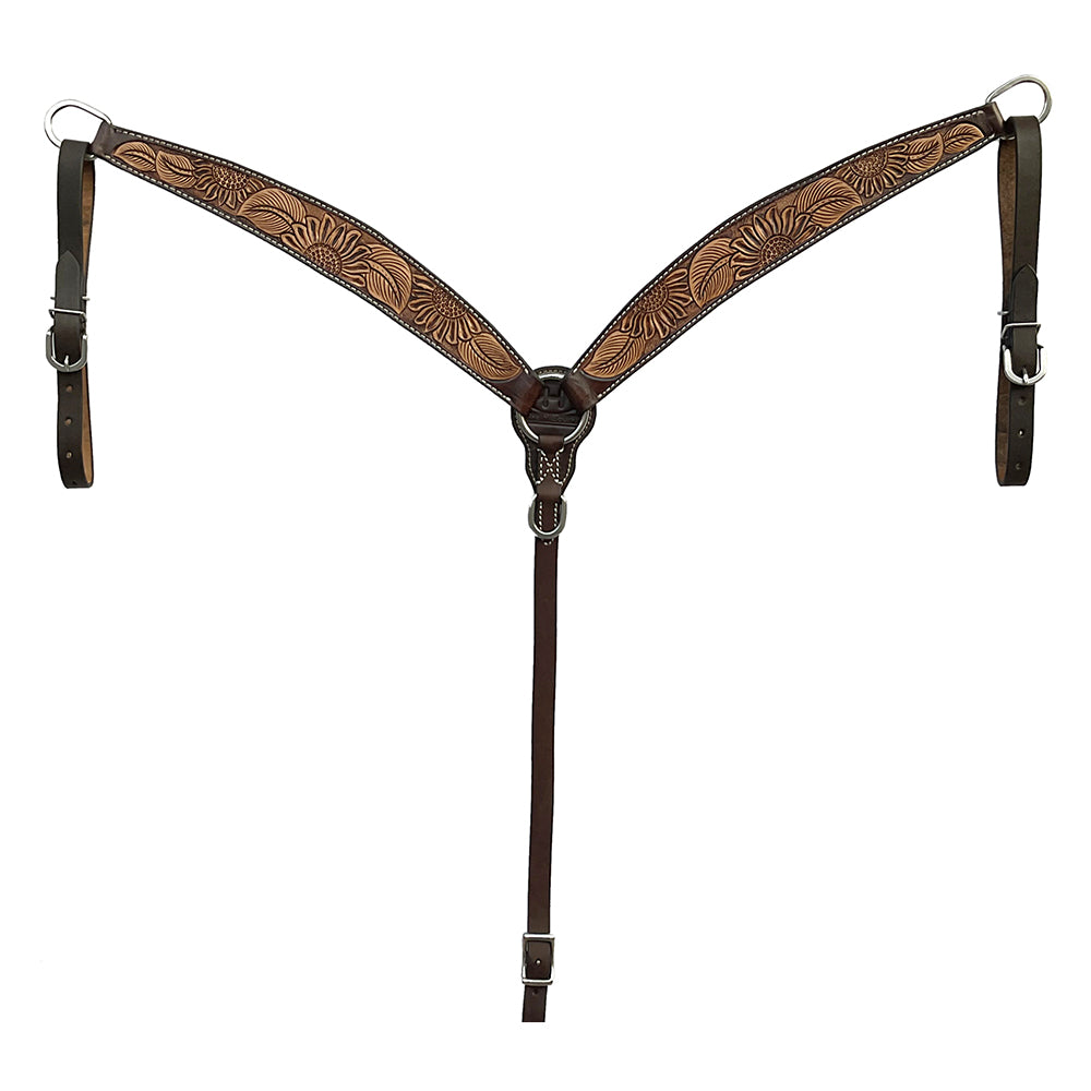 BAR H EQUINE Western Handtooled Leather Horse Headstall & Breast Collar Set