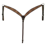 BAR H EQUINE Western Handtooled Leather Horse Headstall & Breast Collar Set