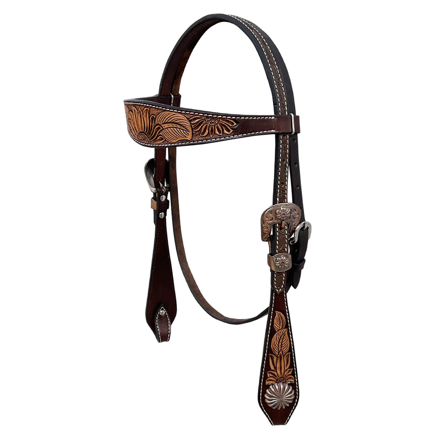 BAR H EQUINE Western Handtooled Genuine Leather Horse Headstall Tack - Uhorse