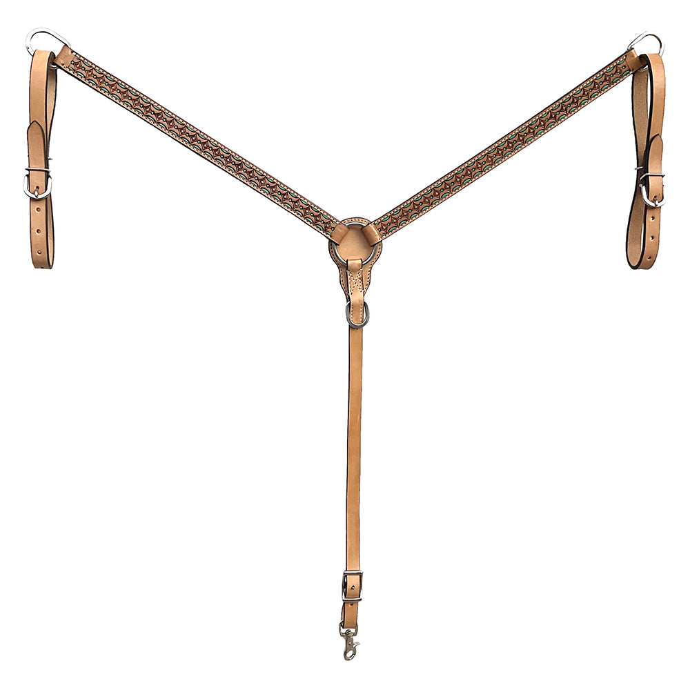 BAR H EQUINE Western Handtooled Leather Horse Headstall & Breast Collar Set