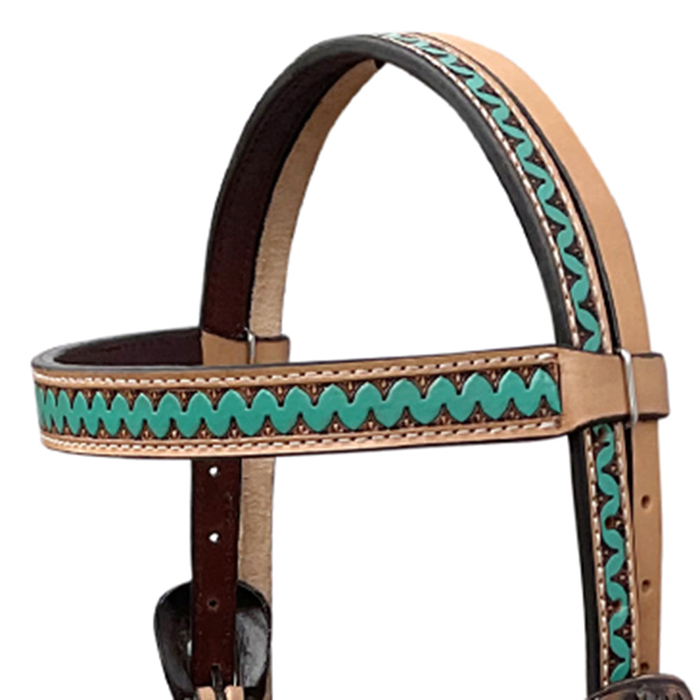 BAR H EQUINE Western Handtooled Leather Horse Headstall & Breast Collar Set