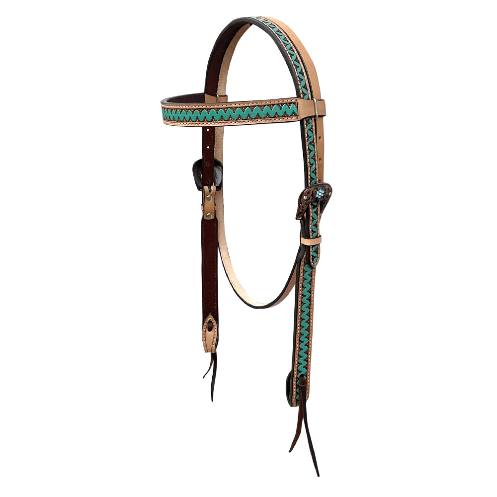 BAR H EQUINE Western Handtooled Leather Horse Headstall & Breast Collar Set