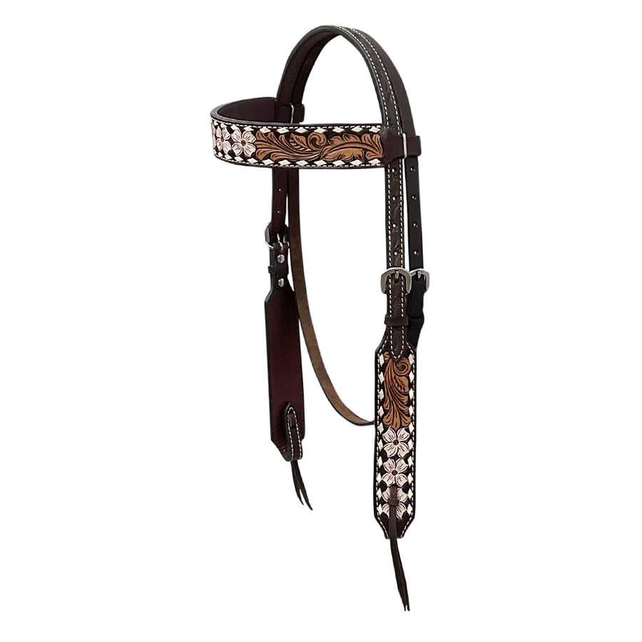 BAR H EQUINE Western Handtooled Genuine Leather Horse Headstall Tack - Uhorse