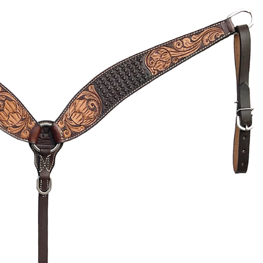 BAR H EQUINE Western Handtooled Leather Horse Headstall & Breast Collar Set | Tack