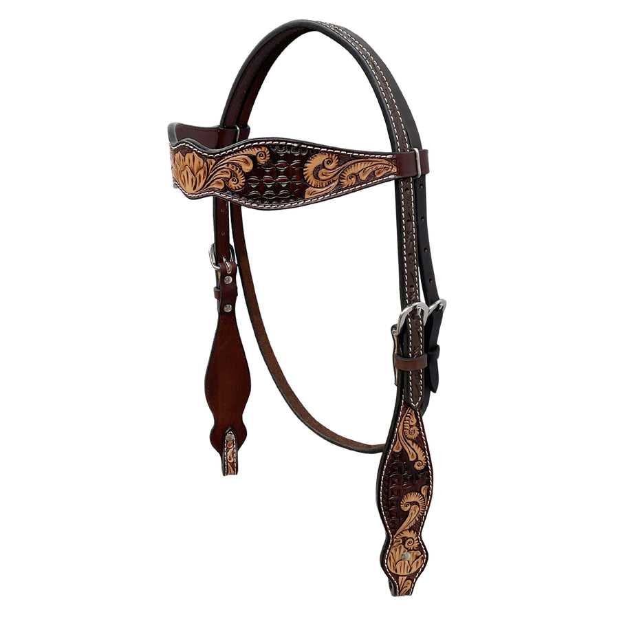 BAR H EQUINE Western Handtooled Genuine Leather Horse Headstall Tack - Uhorse