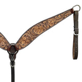 BAR H EQUINE Western Handtooled Leather Horse Headstall & Breast Collar Set