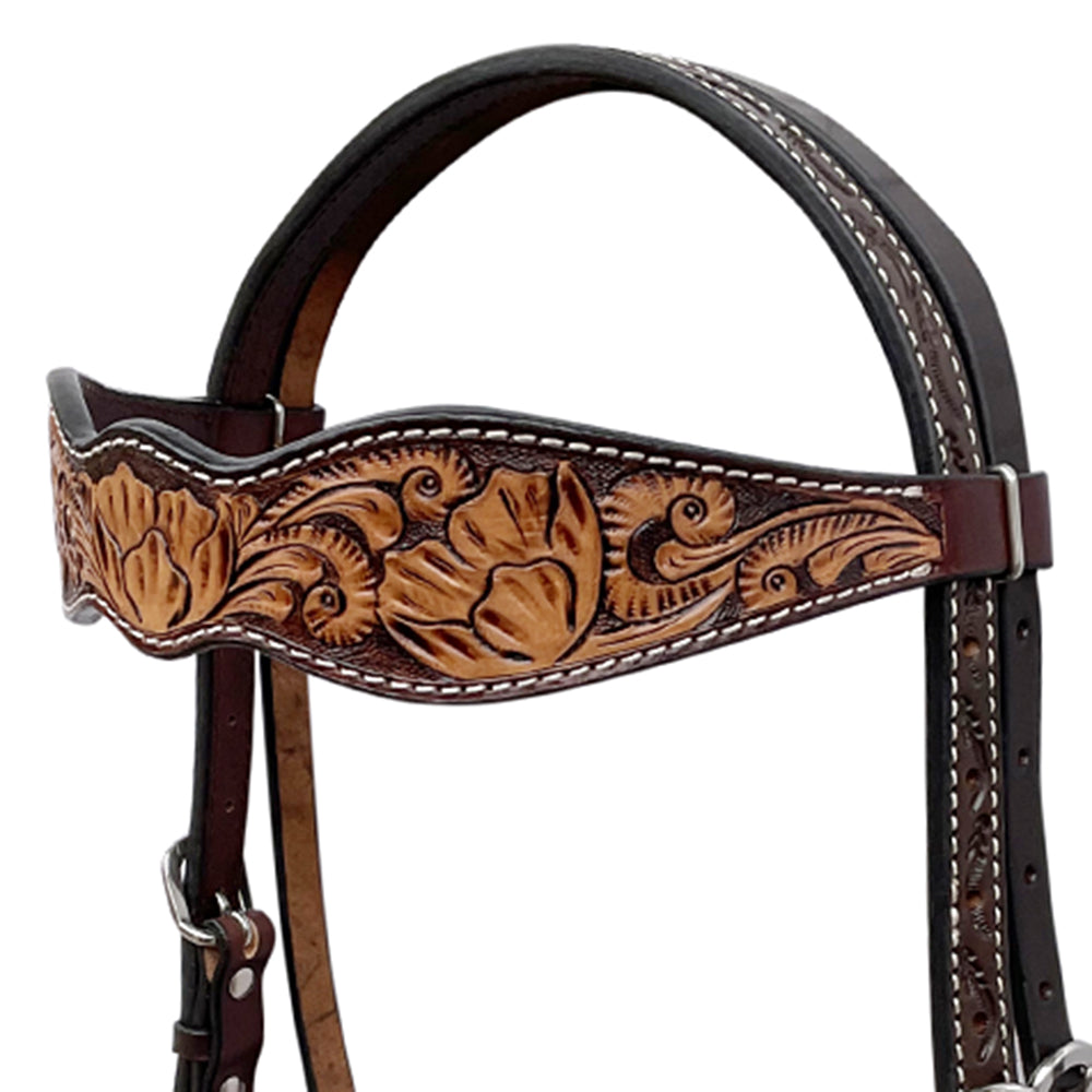 BAR H EQUINE Western Handtooled Leather Horse Headstall & Breast Collar Set