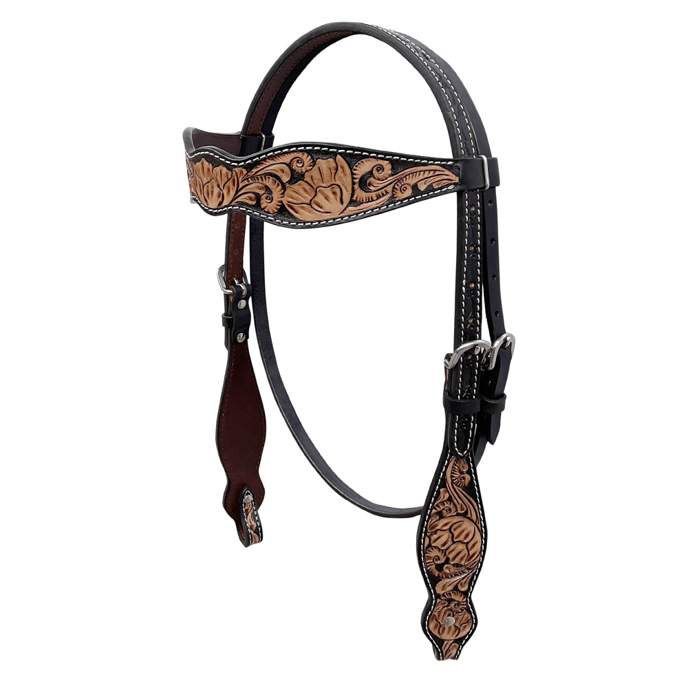 BAR H EQUINE Western Handtooled Leather Horse Headstall & Breast Collar Set