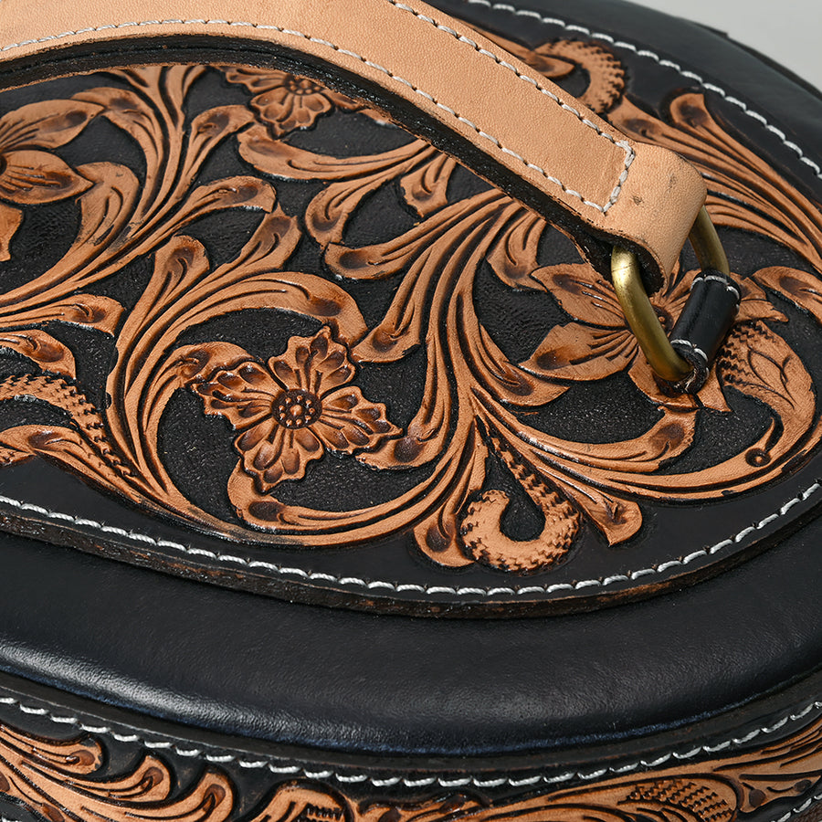 American Darling Hand Tooled Floral Carved Vegetable-Tanned Full Grain Genuine Leather Jewelry Case with YKK Zipper