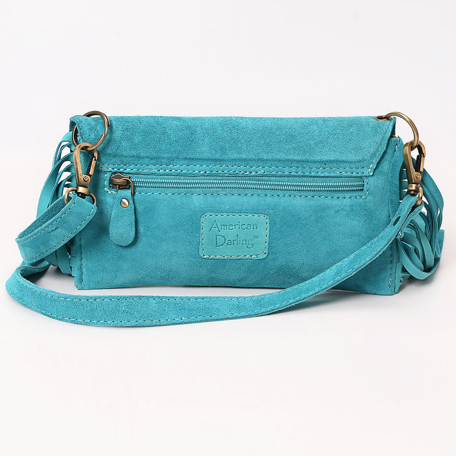 American Darling Hand Tooled Floral Carved Vegetable-Tanned Genuine Leather Small Cross body Bag with Fringes & YKK Zipper
