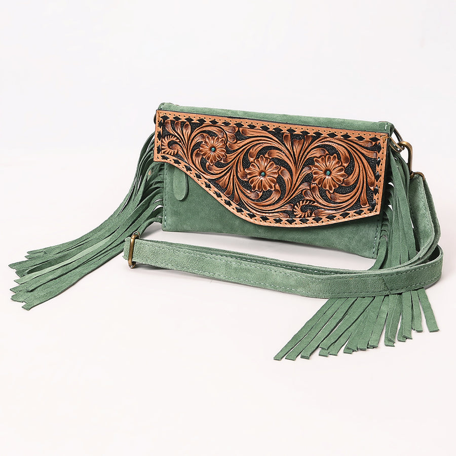 American Darling Hand Tooled Genuine Leather Fringe Small Cross body Bag - Uhorse
