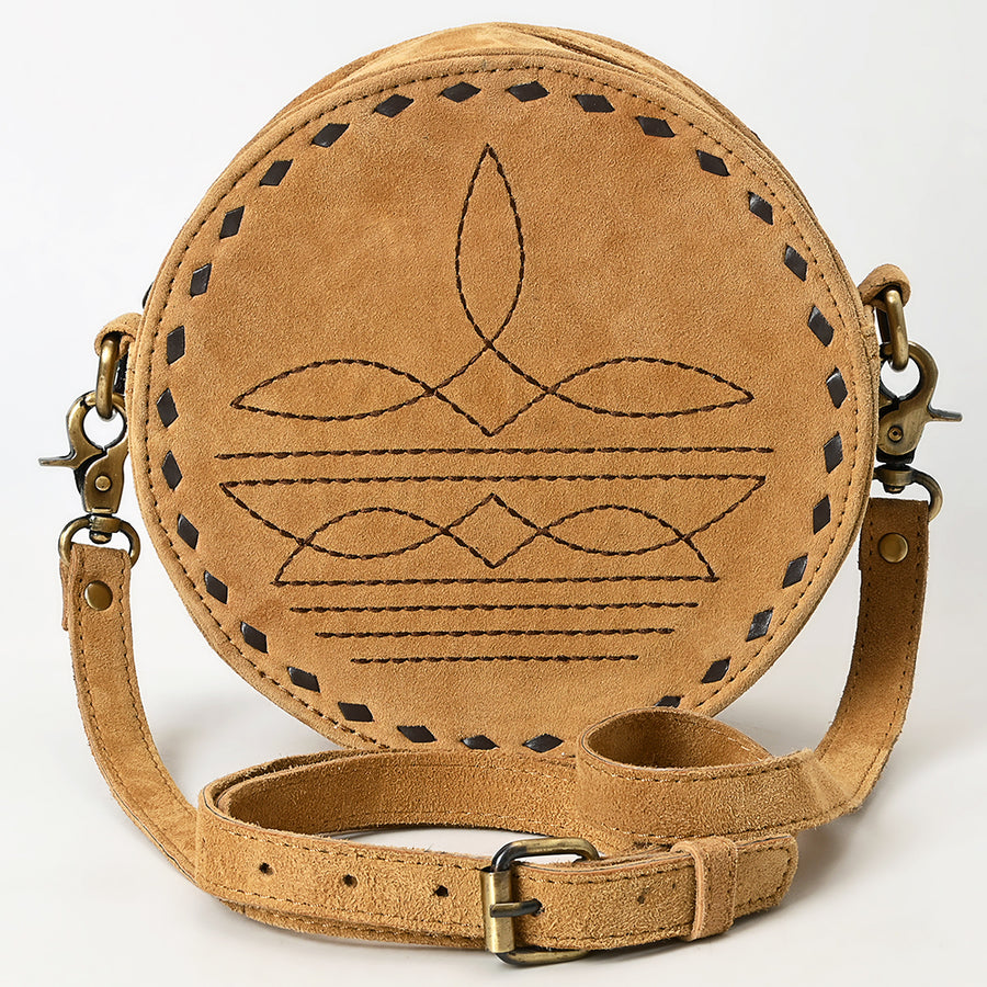 American Darling Boot Stitched Vegetable-Tanned Full Grain Genuine Suede Leather Canteen Bag with YKK Zipper
