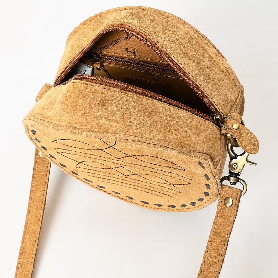 American Darling Boot Stitched Vegetable-Tanned Full Grain Genuine Suede Leather Canteen Bag with YKK Zipper