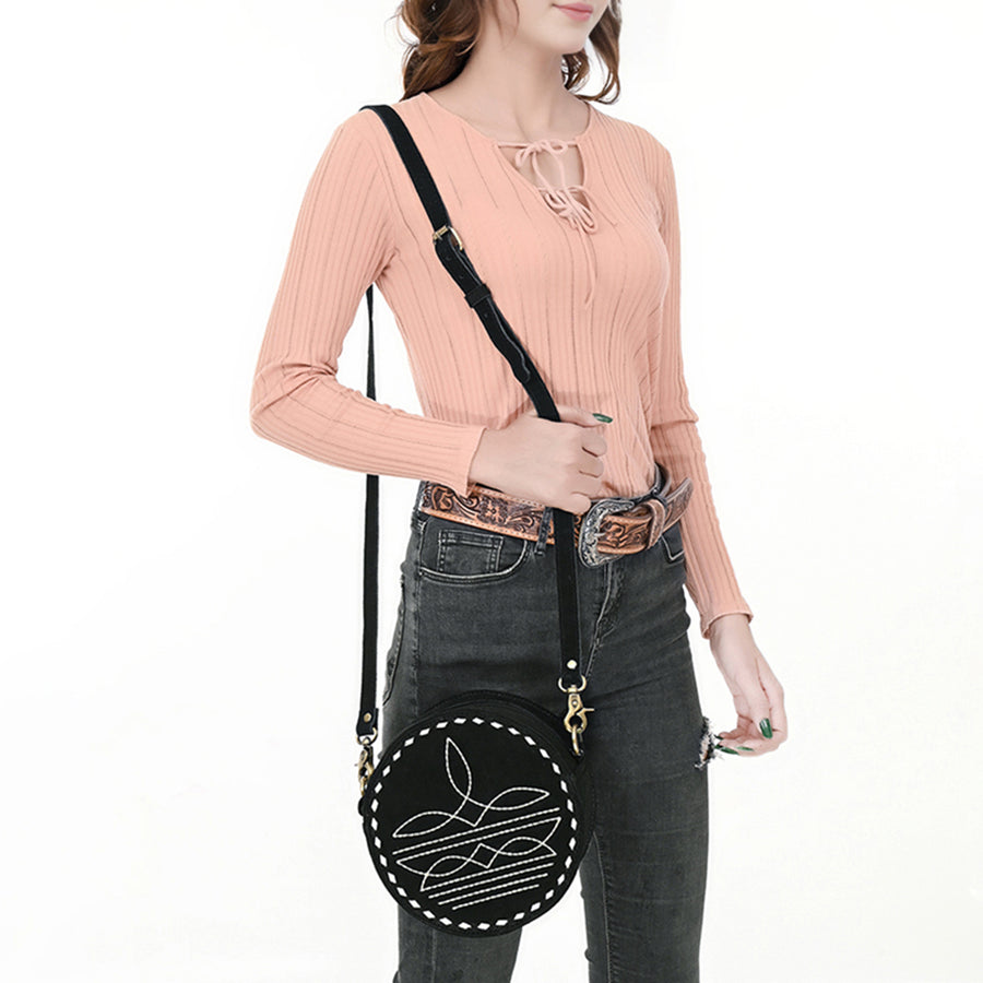 American Darling Boot Stitched Vegetable-Tanned Full Grain Genuine Suede Leather Canteen Bag with YKK Zipper