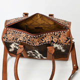 American Darling Duffel Hand Tooled Hair On Genuine Leather Women Bag Western Handbag Purse |